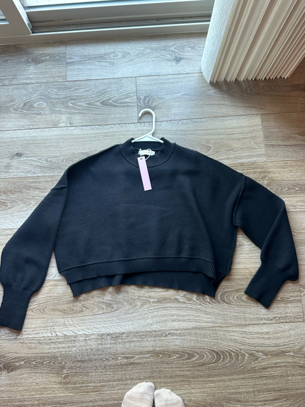 Quince Black Cropped Crewneck Sweater